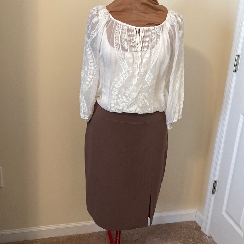 Brown Taupe Knee-Length Pencil Skirt with Slit for Work